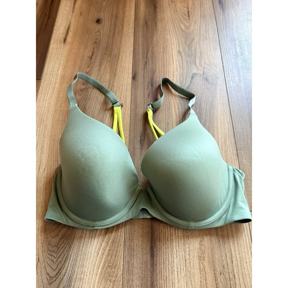 Aerie Bra 34D Green Yellow Padded Underwire T-shirt Soft Adjustable Straps